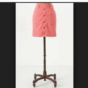 Anthropologie Rose Linen Skirt Pockets Belt Loops Buttons Paper Boy